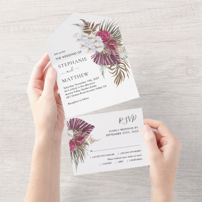Boho Tropical Floral Orchid Wedding All In One Invitation (Tearaway)