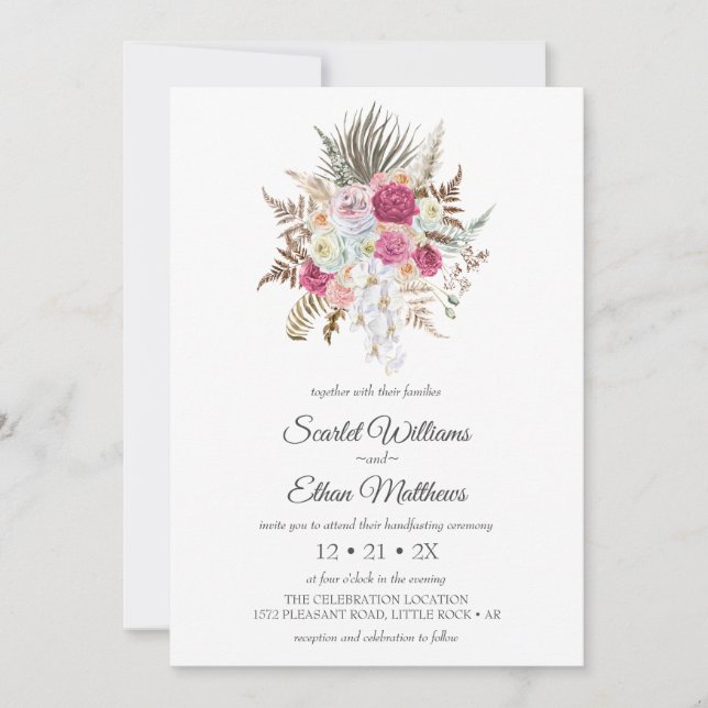 Boho Tropical Floral Watercolor Flower Handfasting Invitation (Front)