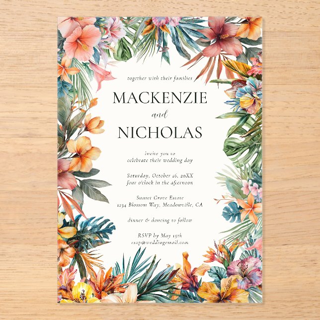 Boho Tropical Floral Wedding Acrylic Invitation (Front)