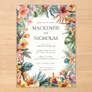 Boho Tropical Floral Wedding Acrylic Invitation