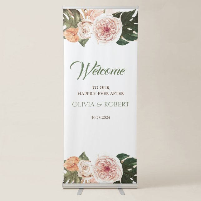 Boho Tropical Floral Wedding Welcome Sign (Front)