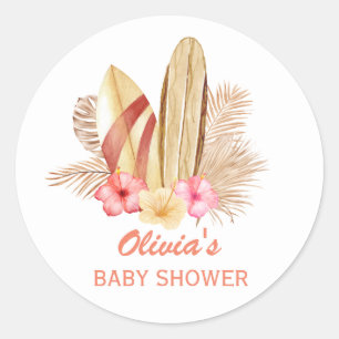 Boho Tropical Flower SurfIng Baby Shower Classic Round Sticker