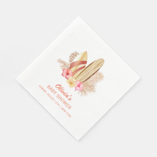 Boho Tropical Flower SurfIng Baby Shower Napkin