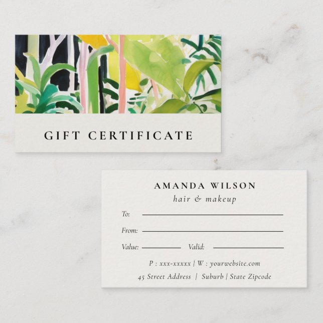 Boho Tropical Foliage Botanical Gift Certificate (Front/Back)
