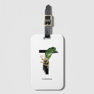Boho Tropical Foliage Letter T Monogram Bridesmaid Luggage Tag