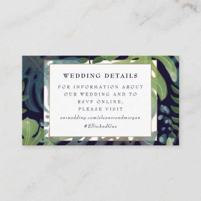 Boho tropical green leaf summer  wedding details enclosure card (Front)
