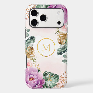 Boho Tropical Greenery Blush Floral Monogram