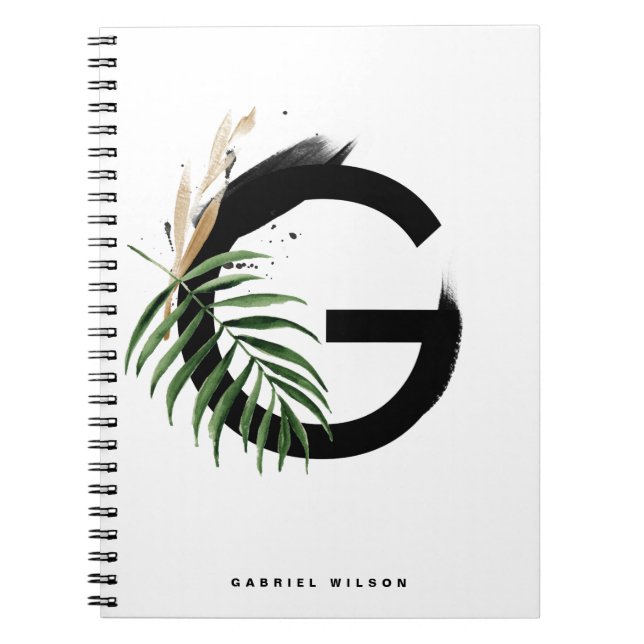 Boho Tropical Greenery Letter G Monogram Notebook (Front)