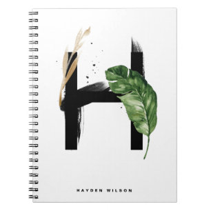 Boho Tropical Greenery Letter H Monogram Notebook