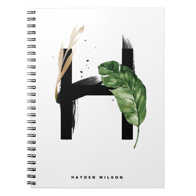 Boho Tropical Greenery Letter H Monogram Notebook (Front)