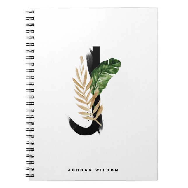 Boho Tropical Greenery Letter J Monogram Notebook (Front)