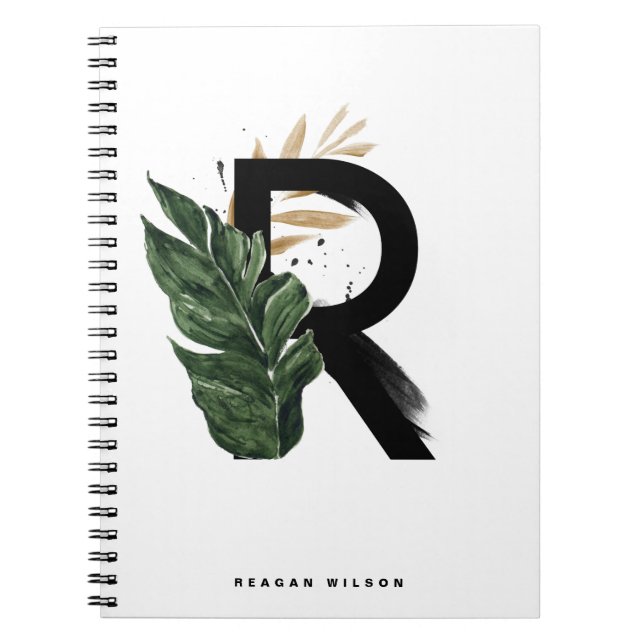 Boho Tropical Greenery Letter R Monogram Notebook (Front)