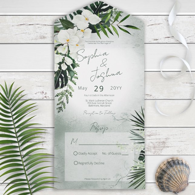 Boho Tropical Greenery Modern Green No Dinner All In One Invitation (Creator Uploaded)