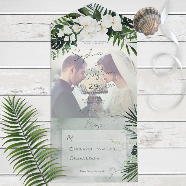 Boho Tropical Greenery Modern Photo No Dinner All In One Invitation (Creator Uploaded)
