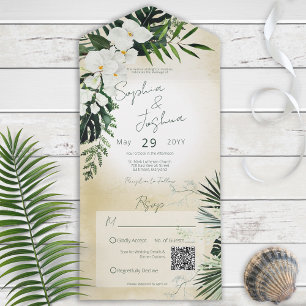 Boho Tropical Greenery Modern Sand QR Code All In One Invitation