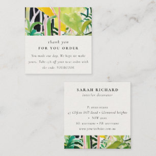 Boho Tropical Leafy Foliage Botanical Thank You Square Business Card