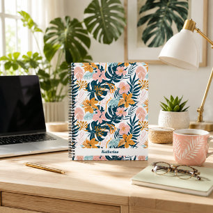 Boho Tropical Leaves Flowers Notebook