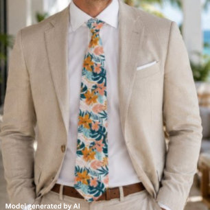 Boho Tropical Leaves Flowers Tie