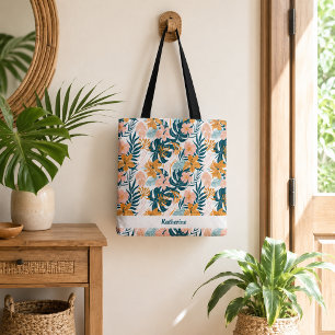 Boho Tropical Leaves Flowers Tote Bag