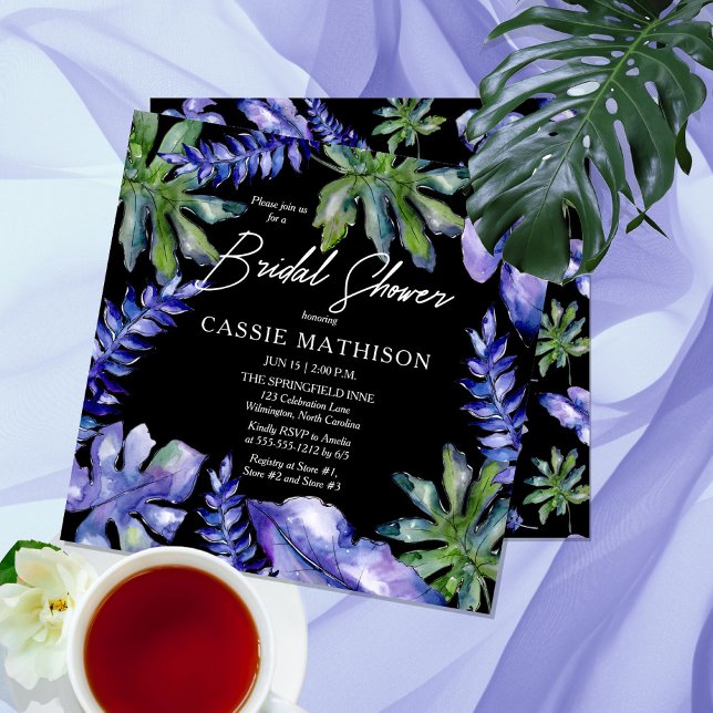 Boho Tropical Leaves Purple | Green Bridal Shower  Invitation (Creator Uploaded)