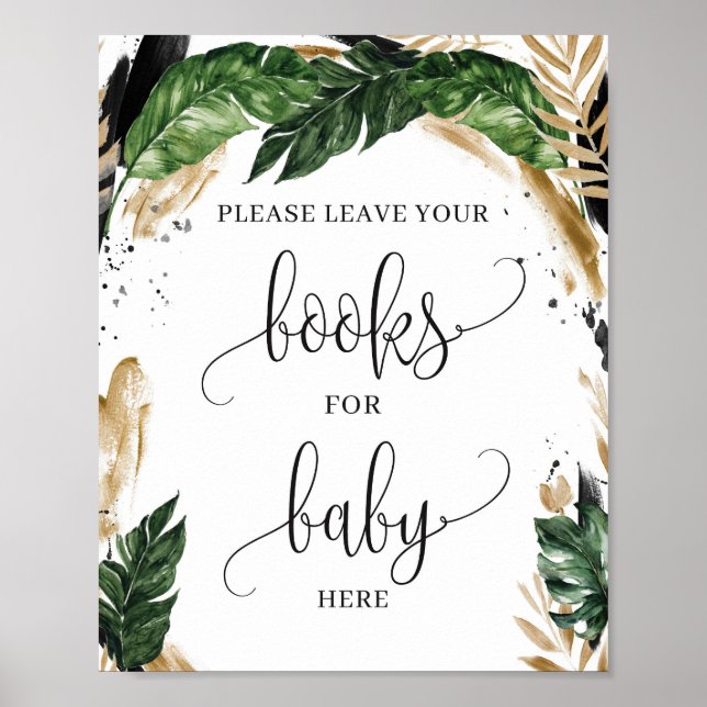 Boho tropical leaves summer books for baby sign (Front)