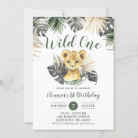 Boho Tropical Lion Cub Boy Wild One Birthday