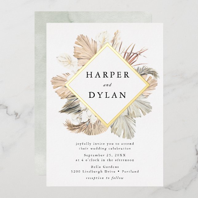 Boho Tropical Love Diamond Frame Wedding Gold (Front/Back)