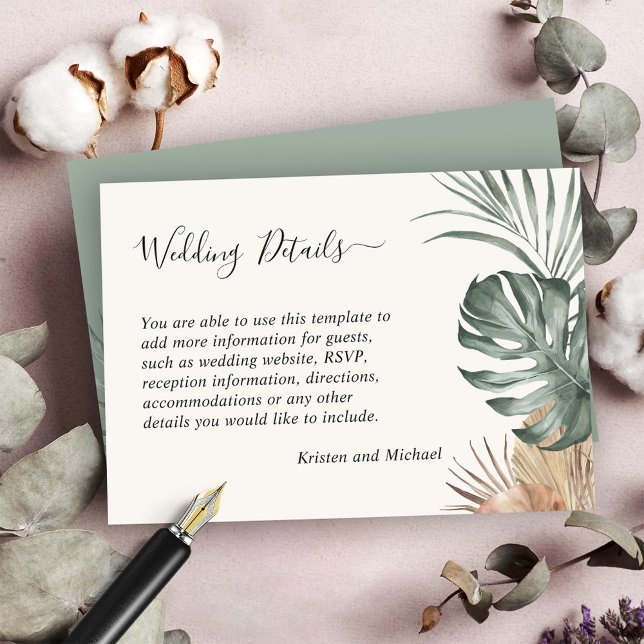 Boho Tropical Monstera Leaves Wedding Details Enclosure Card (Creator Uploaded)