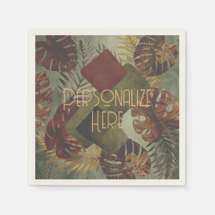 Boho tropical monstera palm leaf 70's summer napkin