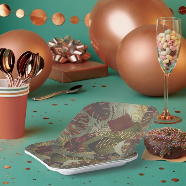 Boho tropical monstera palm leaf 70's summer  paper plate (Multi)