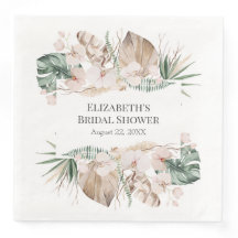 Boho Tropical Orchid and Monstera Paper Napkin