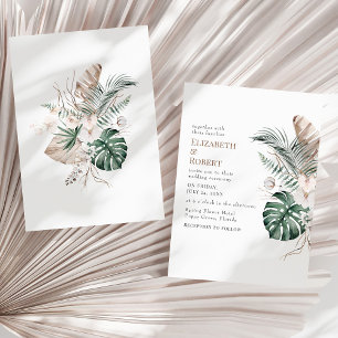 Boho Tropical Orchid and Monstera Wedding Invitation