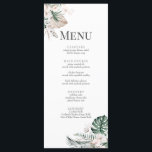 Boho Tropical Orchid & Monstera Wedding Menu Card<br><div class="desc">This beautiful wedding menu card is the perfect addition to the Tropical Garden collection, which features orchids, monstera leaves, palm fronds, and pampas grass in earthy colours of green, brown, and white. The elegant and stylish design features a frame around the text that does not completely enclose it, giving it...</div>