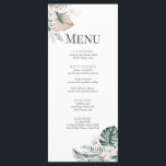 Boho Tropical Orchid & Monstera Wedding Menu Card<br><div class="desc">This beautiful wedding menu card is the perfect addition to the Tropical Garden collection, which features orchids, monstera leaves, palm fronds, and pampas grass in earthy colours of green, brown, and white. The elegant and stylish design features a frame around the text that does not completely enclose it, giving it...</div>