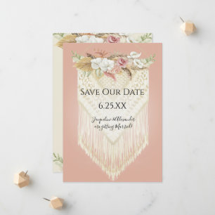 Boho Tropical Orchid Pampas Grass Floral Macrame Announcement