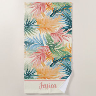 Boho Tropical Palm Leaves Beach Summer Pattern Towel
