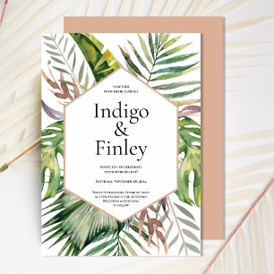 Boho Tropical Palms with Geometric Frame Wedding  Invitation