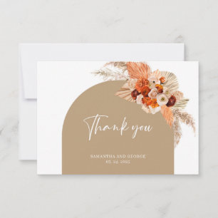 Boho tropical pampas grass burnt orange rusty arch thank you card