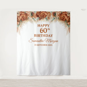 Boho tropical pampas grass palm 60th birthday tapestry