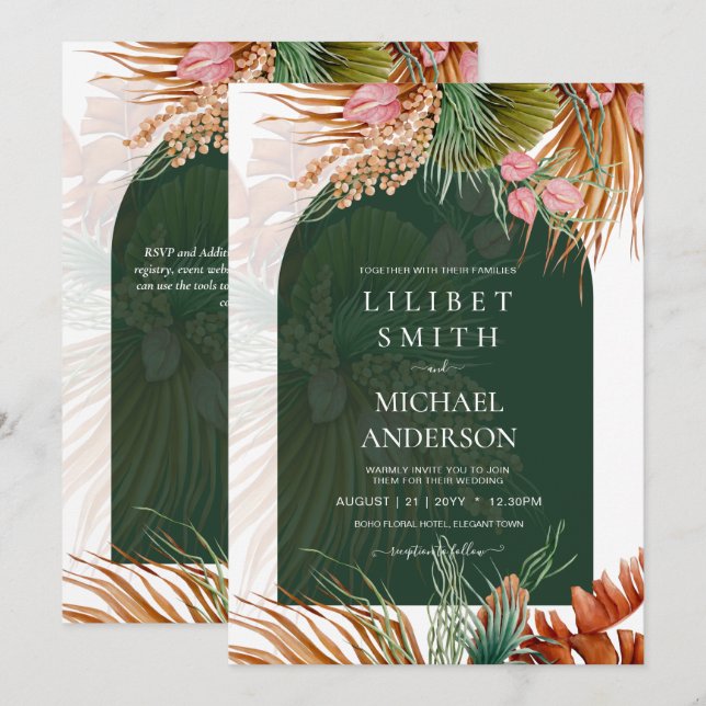 BOHO Tropical Pampas Grass Wedding (Front/Back)