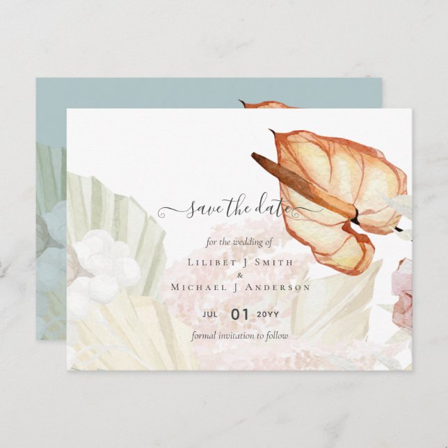 BOHO Tropical Pampas Grass Wedding Postcard (Front/Back)
