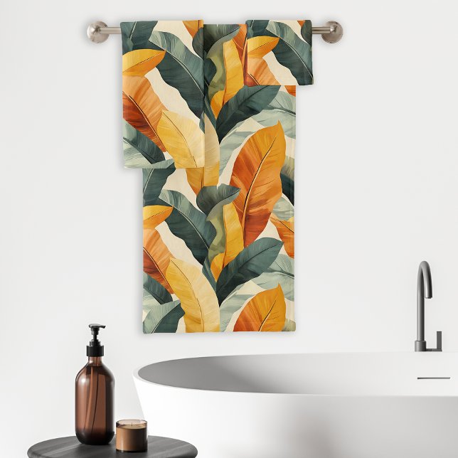 Boho Tropical Pattern Earth Tones Bath Towel Set (Creator Uploaded)