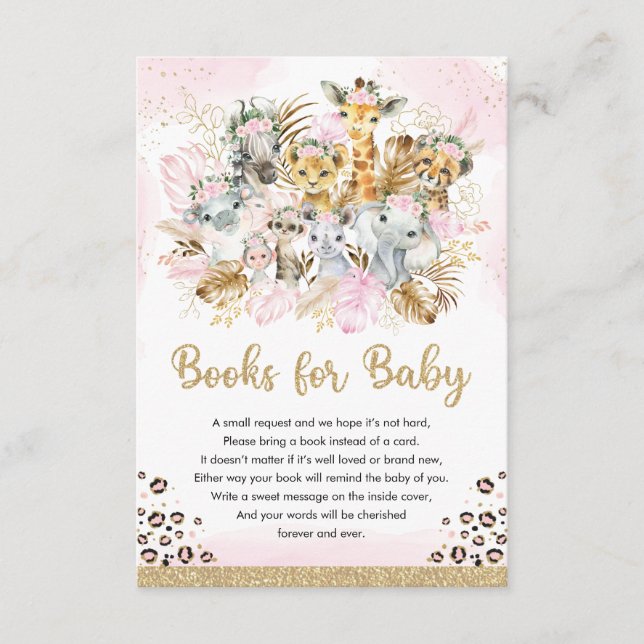 Boho Tropical Safari Shower Books for Baby Girl Enclosure Card (Front)