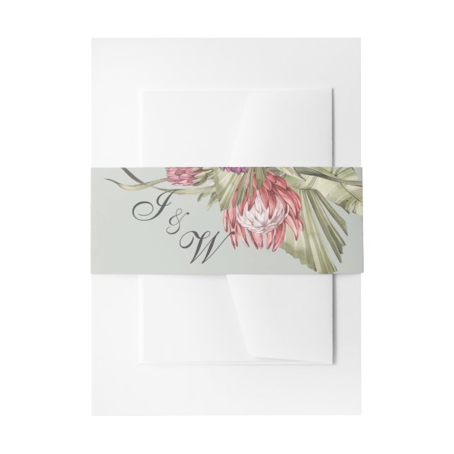 Boho Tropical Sage Wedding Invitation Belly Band (Front Example)