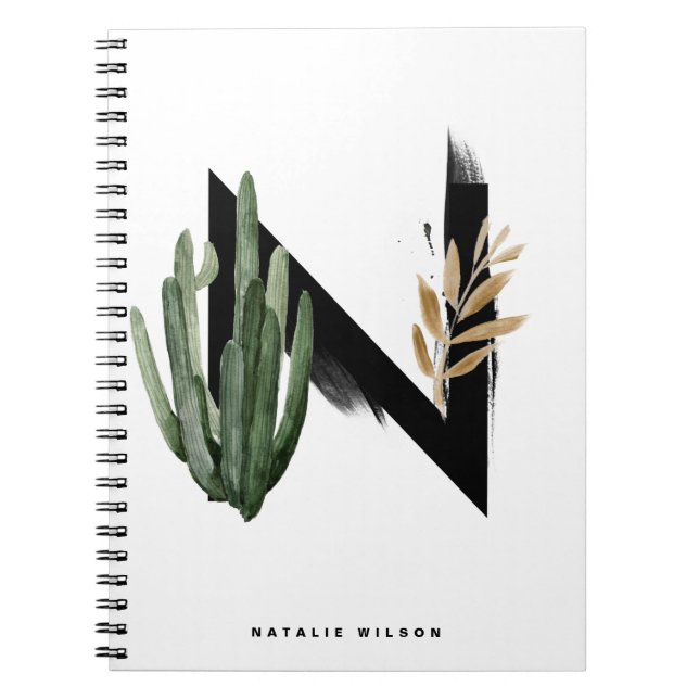 Boho Tropical Succulents Letter H Monogram Notebook (Front)