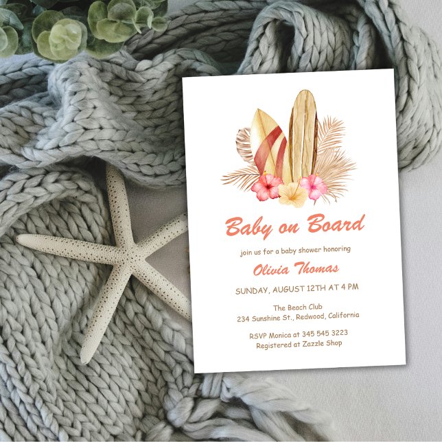 Boho Tropical Surf Baby On Board Baby Shower Invitation (Boho Tropical Surf Baby On Board Baby Shower Invitation)