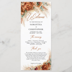 Boho tropical terracotta pampas eucalyptus wedding programme