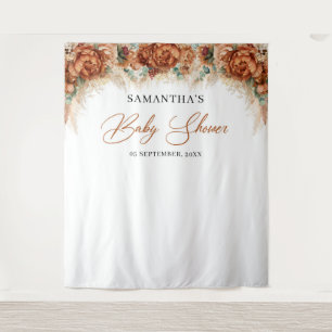 Boho tropical terracotta pampas grass baby shower tapestry