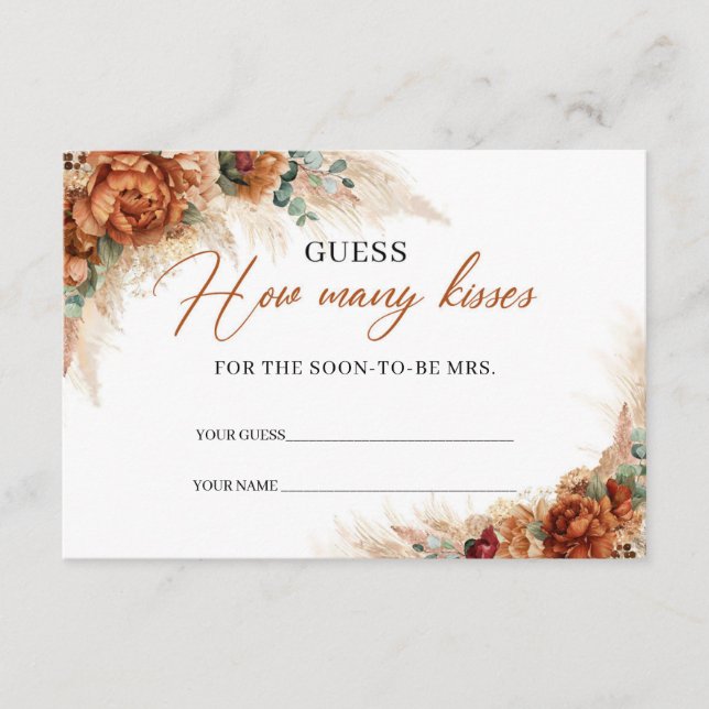 Boho tropical terracotta pampas How Many Kisses  Enclosure Card (Front)