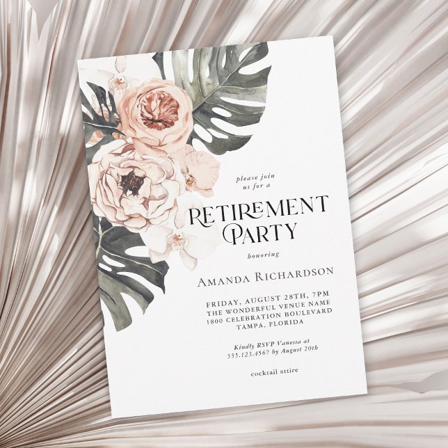 Boho Tropical Watercolor Floral Retirement Party Invitation (Available as printed and paperless digital download!)